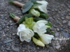 White lisianthus & freesia accented with a succulent